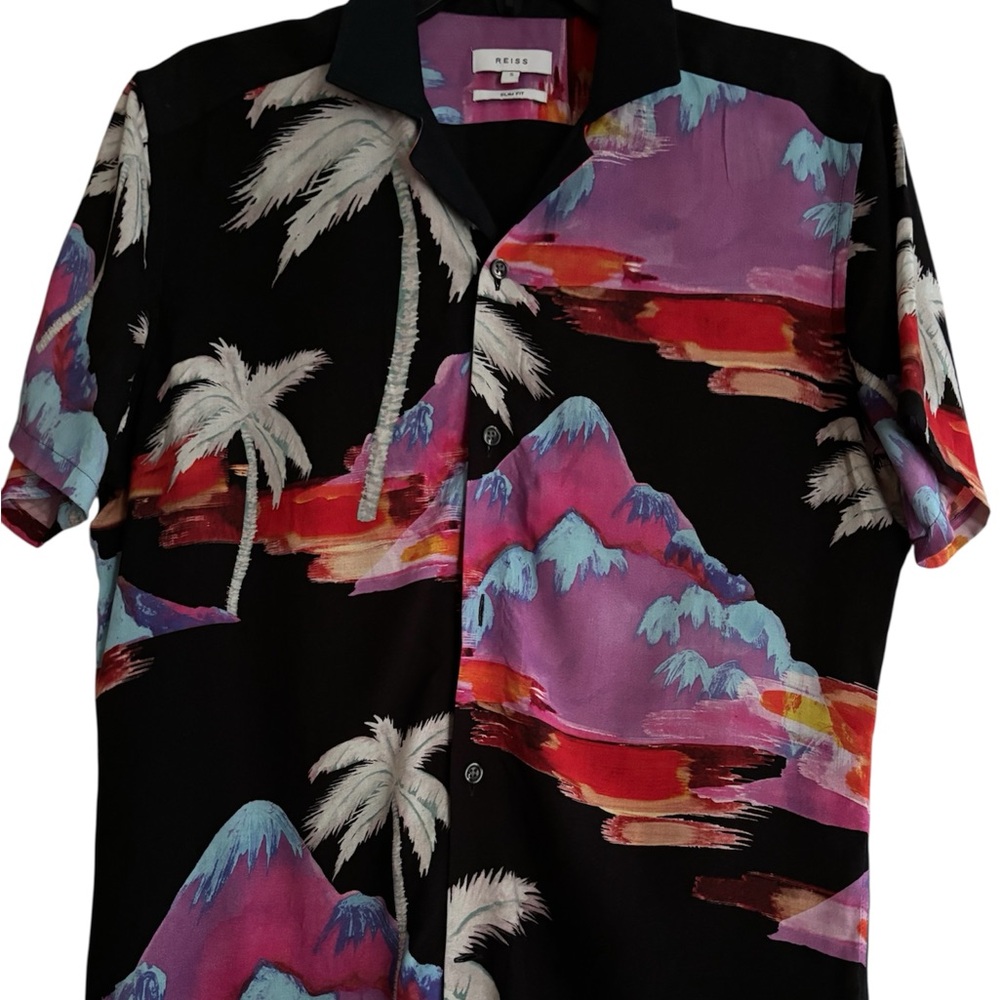 Men’s Reiss Colorful Tropical Button-Up Shirt. Summer Beach Vibes Sz S Slim Fit